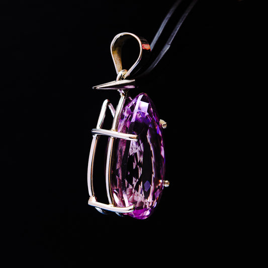 20.24ct Faceted Brazilian Amethyst Pendant 1 5/8" (.925 Sterling Silver)