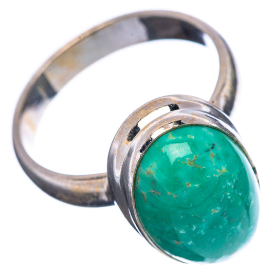925 sterling silver ring with round Variscite cabochon, turquoise-green stone