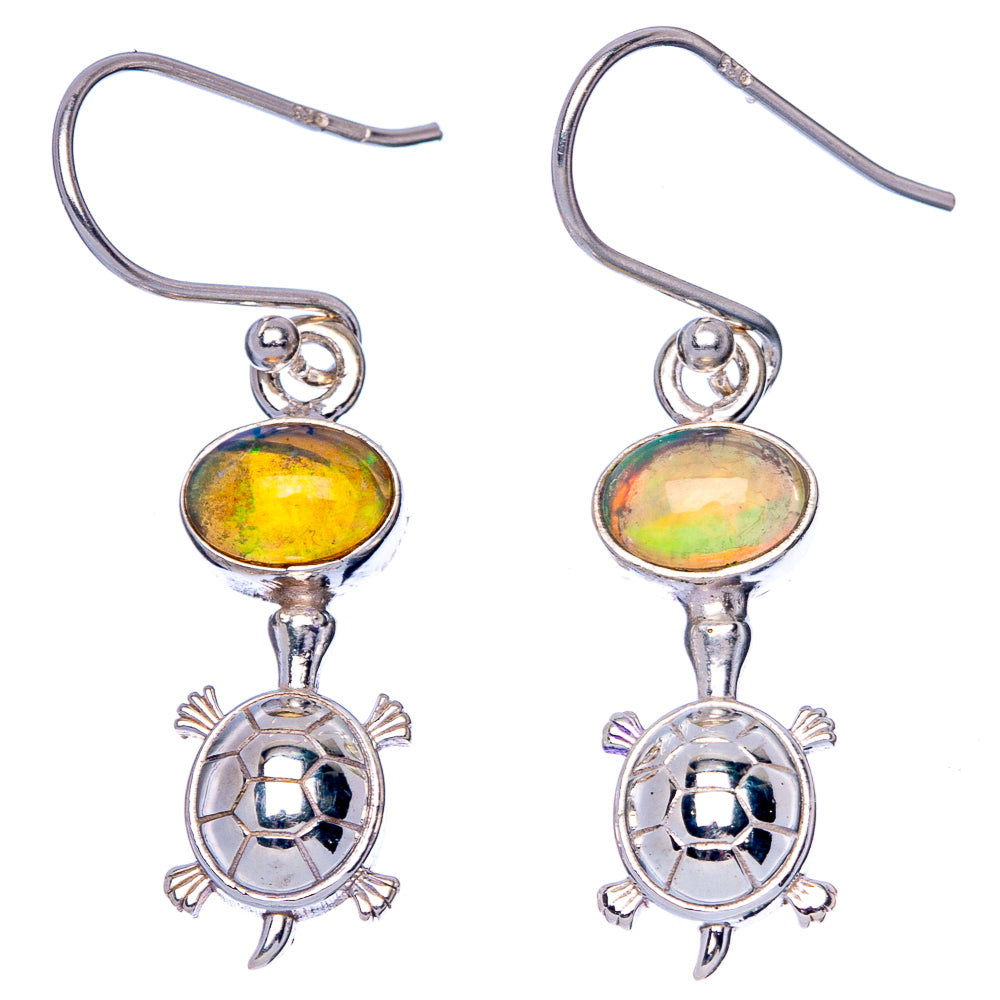 Rare Ethiopian Opal Turtle Earrings 1 3/8" (925 Sterling Silver) E1553