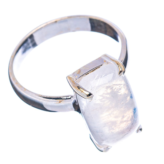 Oval moonstone solitaire ring in .925 sterling silver, size 7, side view