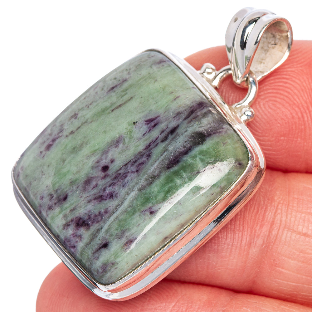 925 silver rectangular pendant with mottled green-purple stone and bail