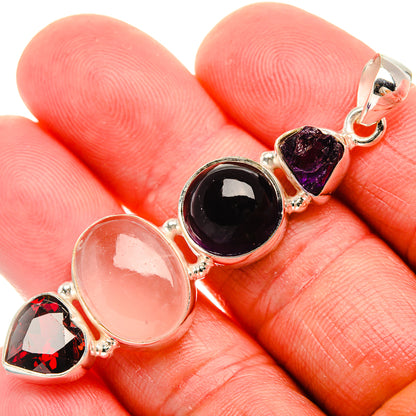 Rose Quartz, Garnet, Amethyst Pendant 2 3/8" (925 Sterling Silver) PD38058
