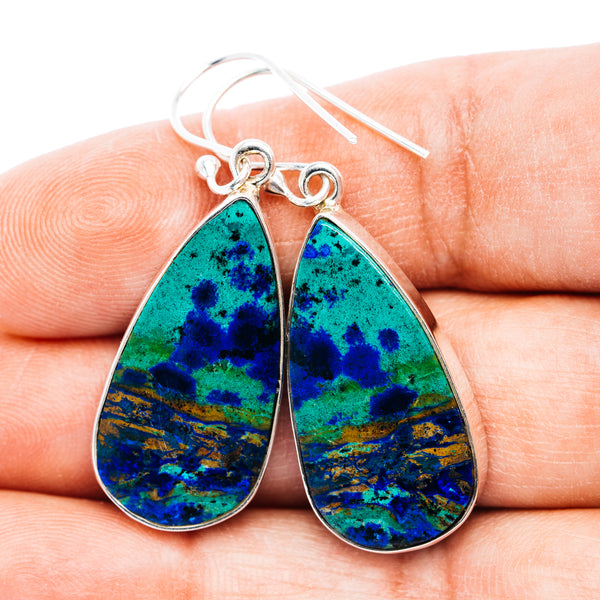 Large Premium Bluebird Azurite Earrings 1 3/4" (.925 Sterling Silver)