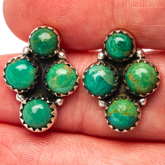 Turquoise cluster earrings with six green cabochons in .925 silver settings
