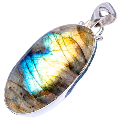 Labradorite oval pendant with 925 sterling silver bezel and bail, blue and yellow sheen