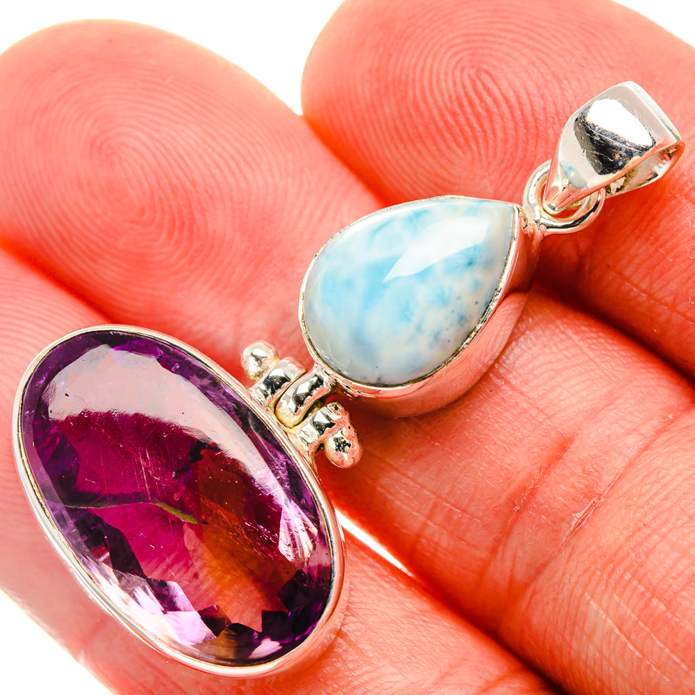 Ametrine, Larimar Pendant 1 3/4" (925 Sterling Silver) PD38185