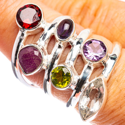 Large Garnet, Ruby, Tanzanite, Peridot, Amethyst, White Quartz Ring Size 7 (925 Sterling Silver) R143002