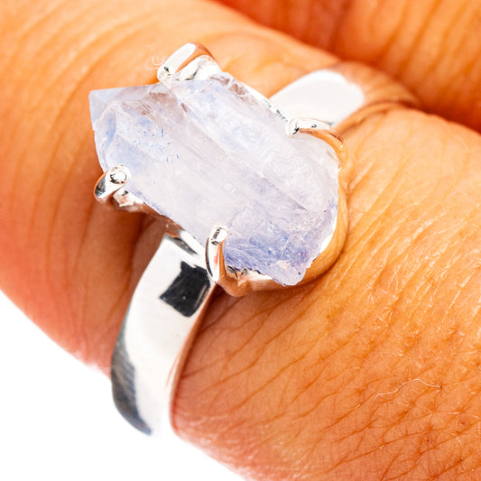 Faceted Dumortierite quartz ring in .925 sterling silver, large light-blue stone setting