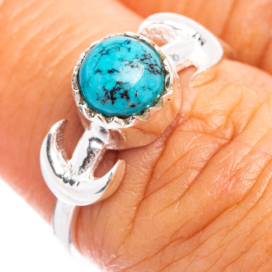 Turquoise oval stone sterling silver ring, detailed bezel setting