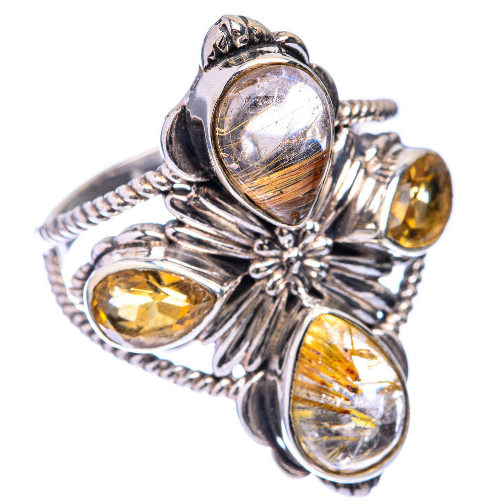 Large Rutilated Quartz, Citrine Ring Size 11 (925 Sterling Silver) R141470