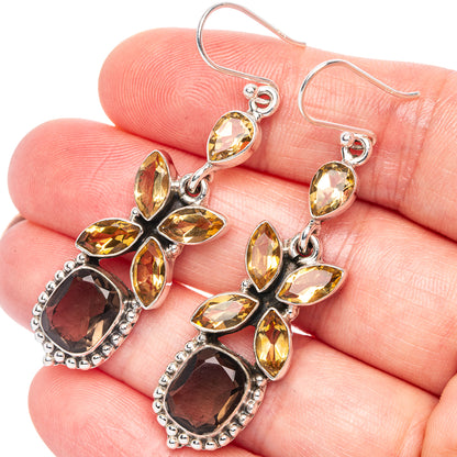 Premium Smoky Quartz, Citrine Earrings 2 1/4" (925 Sterling Silver) E1245