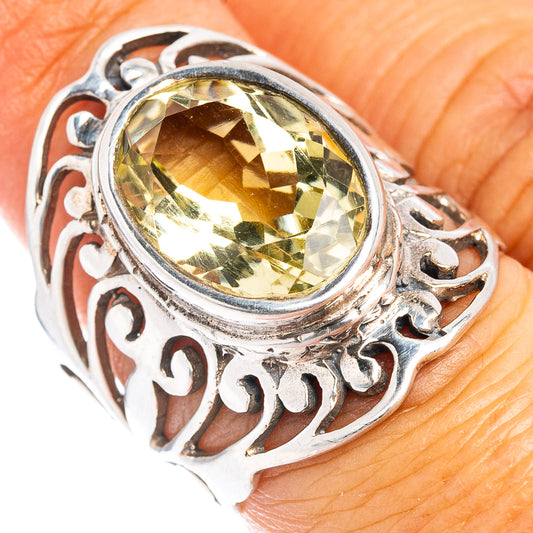 Lemon quartz oval sterling silver ring with ornate openwork band