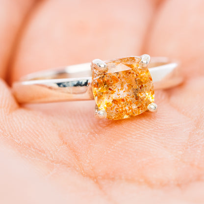Faceted Confetti Sunstone Ring Size 6.75 (.925 Sterling Silver)