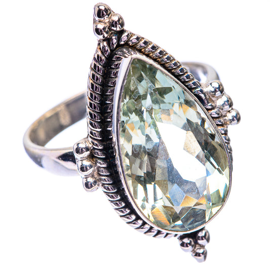 Large Faceted Green Amethyst Ring Size 11.75 (925 Sterling Silver) R140647