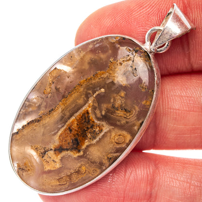 Moss Agate Pendant 1 7/8" (Silver Plated)