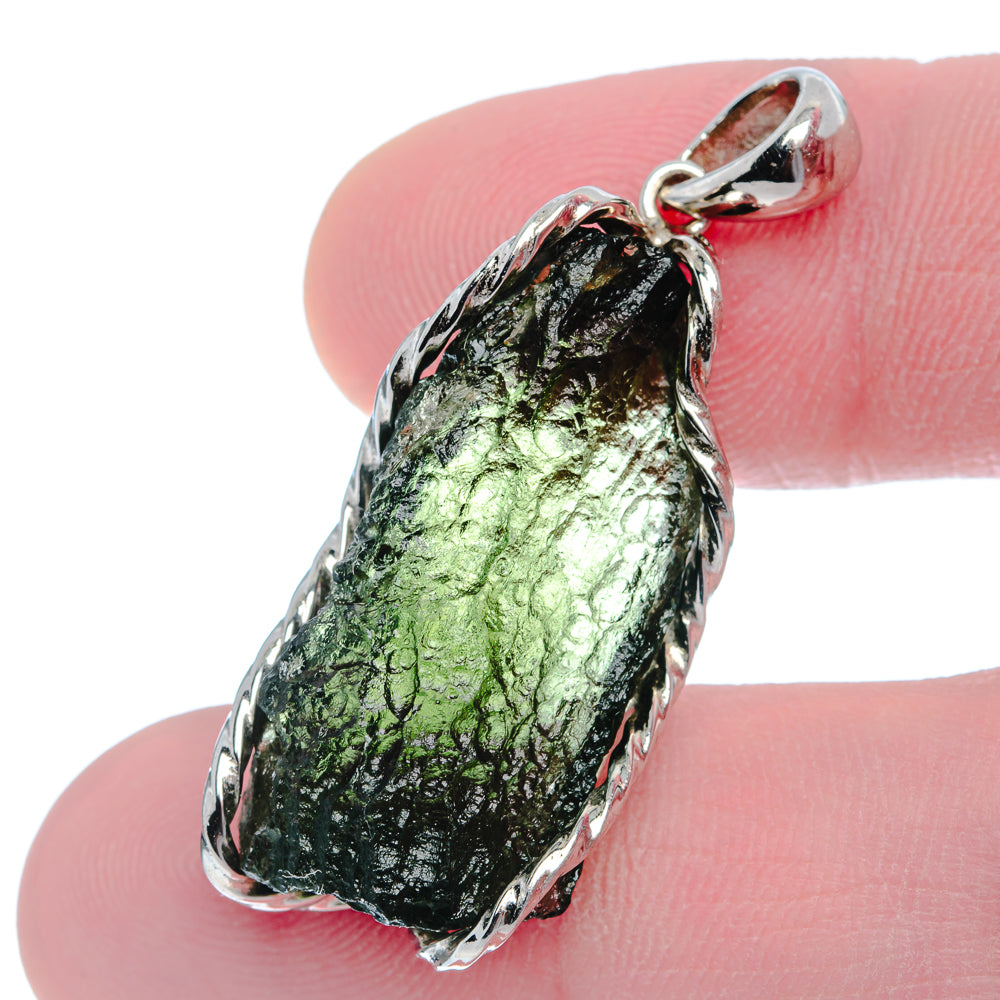 Premium AAA Moldavite Pendant 1 5/8" (.925 Sterling Silver)