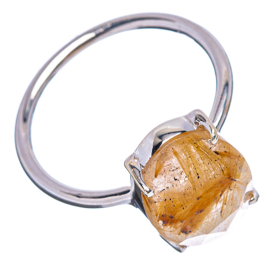 Sterling silver ring with faceted rutilated quartz gemstone, oval setting