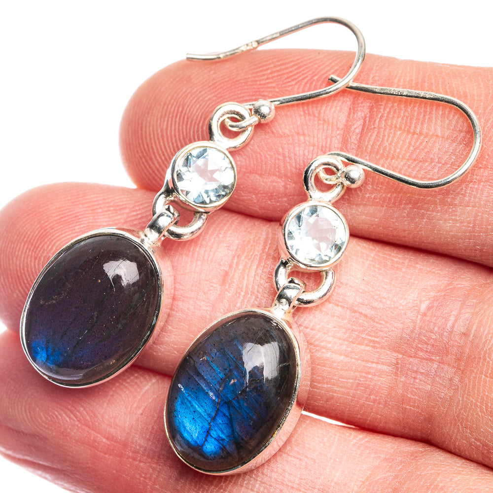 Labradorite, Blue Topaz Earrings 1 5/8" (925 Sterling Silver) E432668