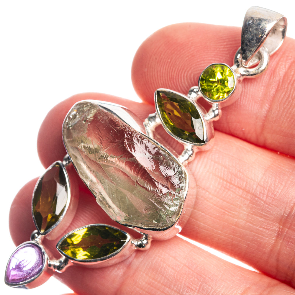 Rough Green Amethyst, Peridot, Amethyst 925 Sterling Silver Pendant 2 1/8"