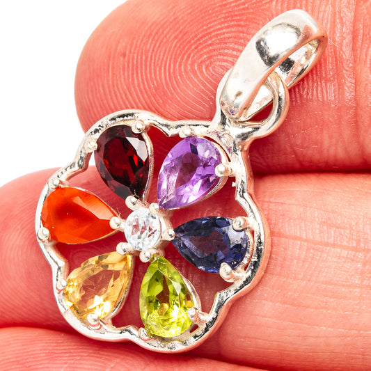Sterling silver chakra pendant with colorful teardrop gemstones and hinged bail