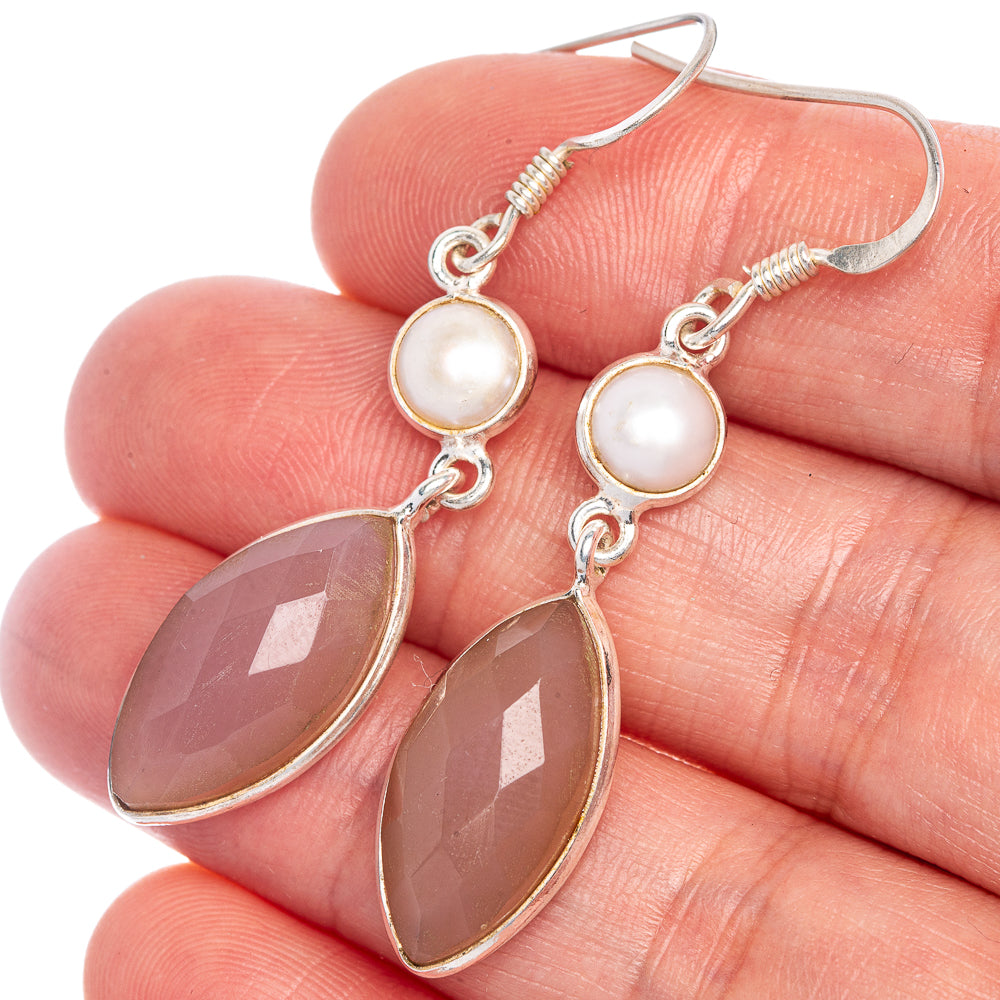 Carnelian, Cultured Pearl Earrings 2" (925 Sterling Silver) E1070