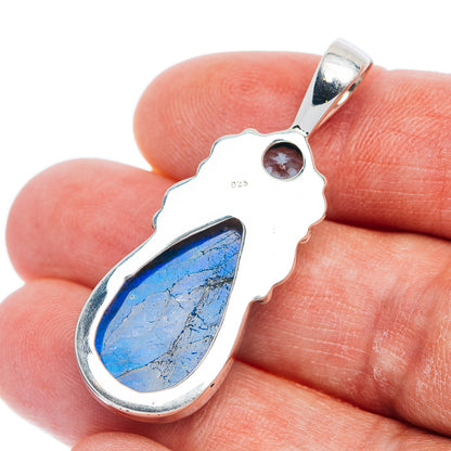 Premium Labradorite, Blue Topaz Pendant 1 5/8" (.925 Sterling Silver)