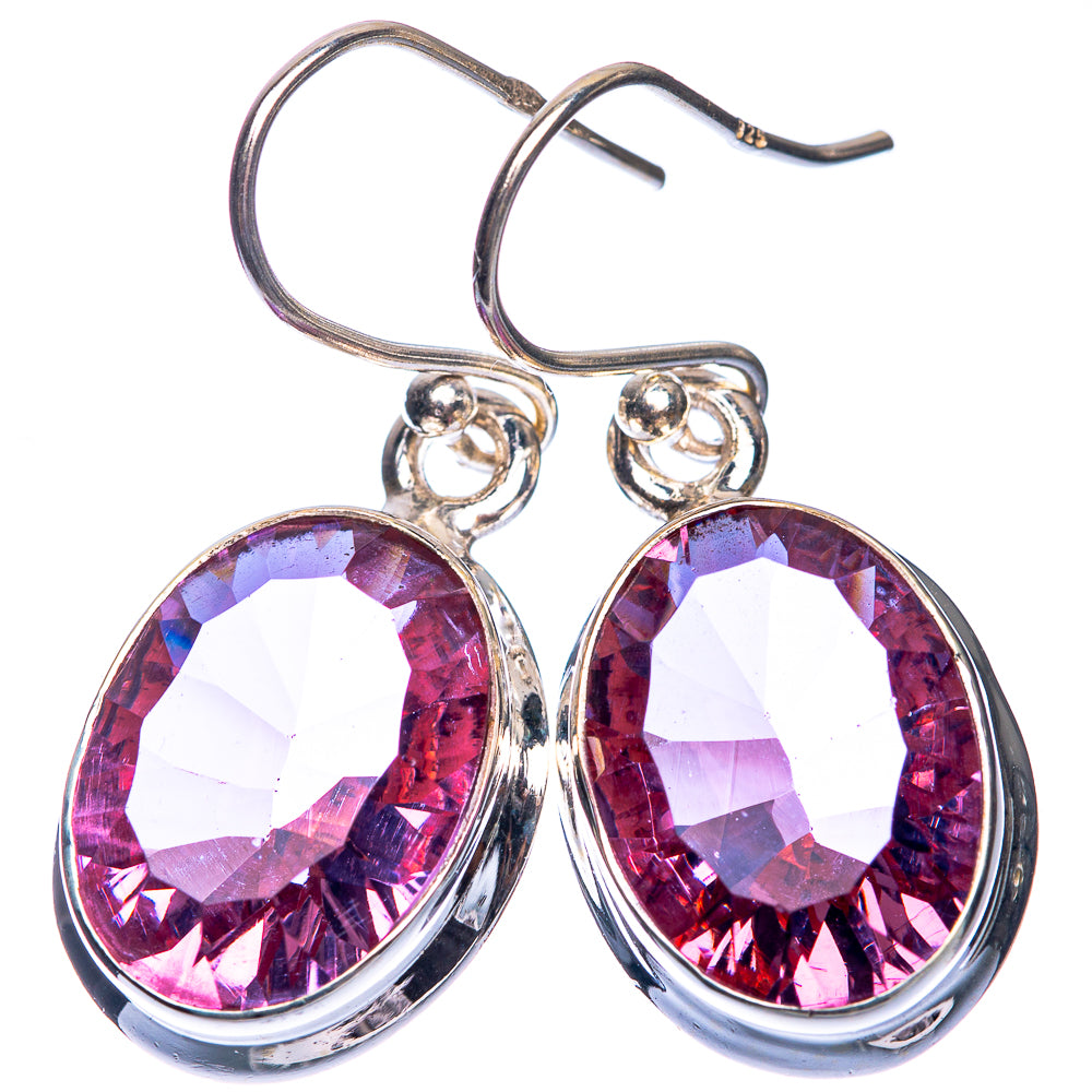Sterling silver drop earrings with oval faceted stones, pink-purple with bright facets