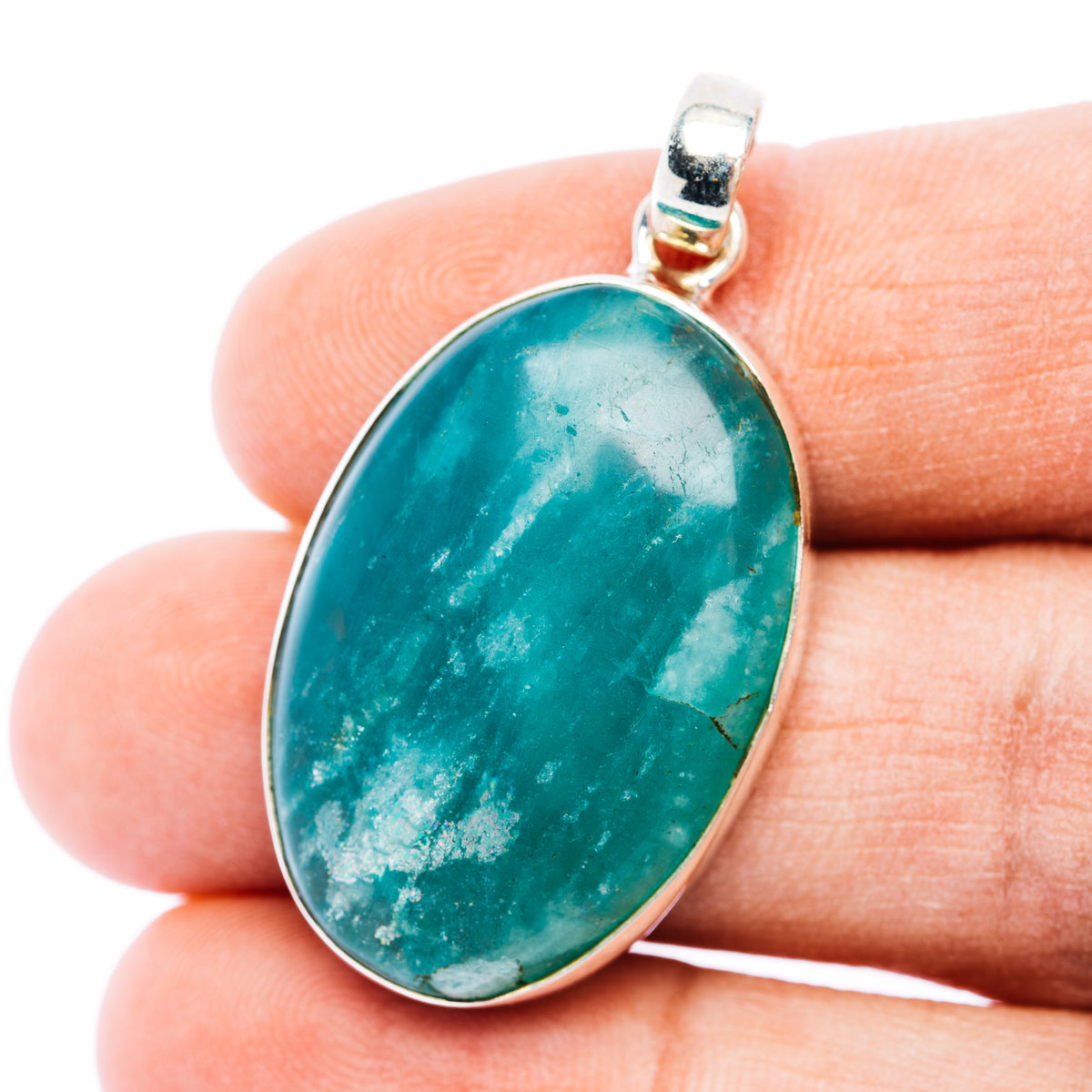 Fire Amazonite Pendant 1 5/8" (.925 Sterling Silver)