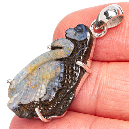 Sterling silver dinosaur pendant with blue opal mosaic and bail