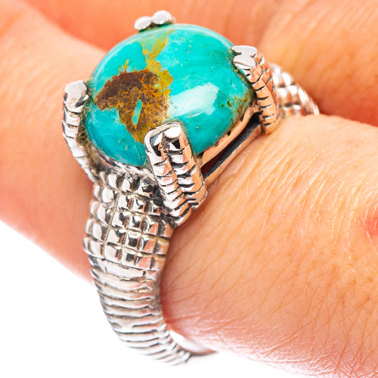 Turquoise cabochon filigree sterling silver ring with detailed rope-style band