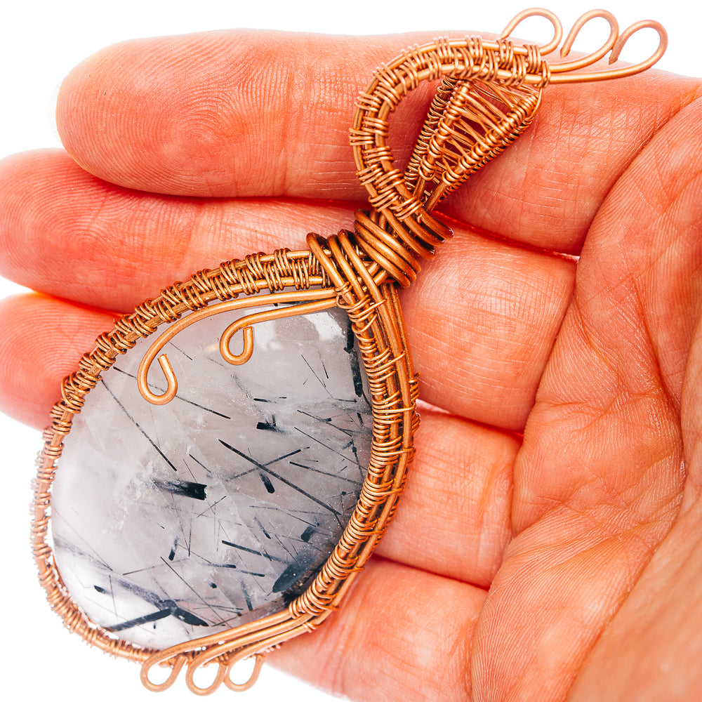 Tourmalinated Quartz Wire Wrap Pendant 3 3/8" (Copper)