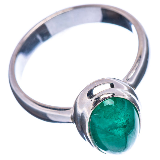 Sterling silver emerald ring with round green gemstone and high bezel