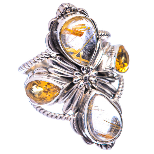 Large Rutilated Quartz, Citrine Ring Size 6 (925 Sterling Silver) R141038