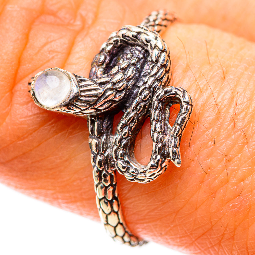 Rainbow Moonstone Snake Dainty Ring Size 8 (925 Sterling Silver) RING138198