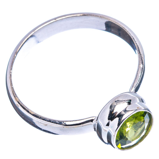 Round green peridot ring, .925 sterling silver band with bezel-set stone