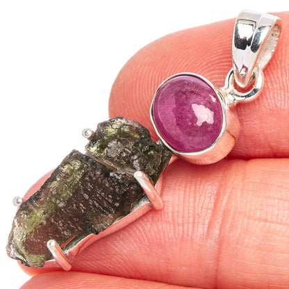 Rare Czech Moldavite Ruby Pendant 1 1/2" (925 Sterling Silver) P40395