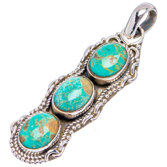 Turquoise oval-stone pendant in .925 sterling silver, arched bail and bead border
