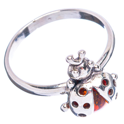Baltic Amber Ladybug Ring Size 7 (.925 Sterling Silver)