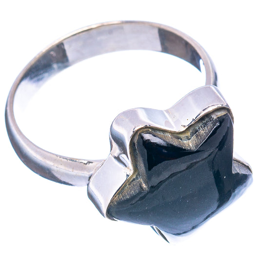Black onyx star ring, .925 sterling silver band with raised star setting