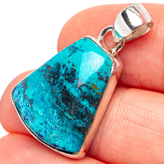 Shattuckite sterling silver pendant with heart-shaped turquoise stone and bail