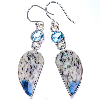 K2 Blue Azurite, Blue Topaz Earrings 2" (925 Sterling Silver) E432994