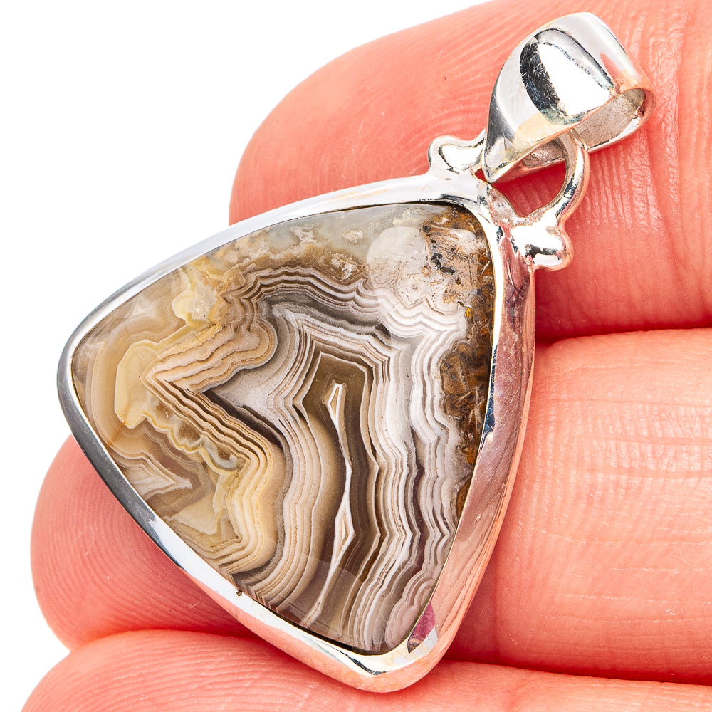 Laguna Lace Agate Pendant 1 1/4" (.925 Sterling Silver)
