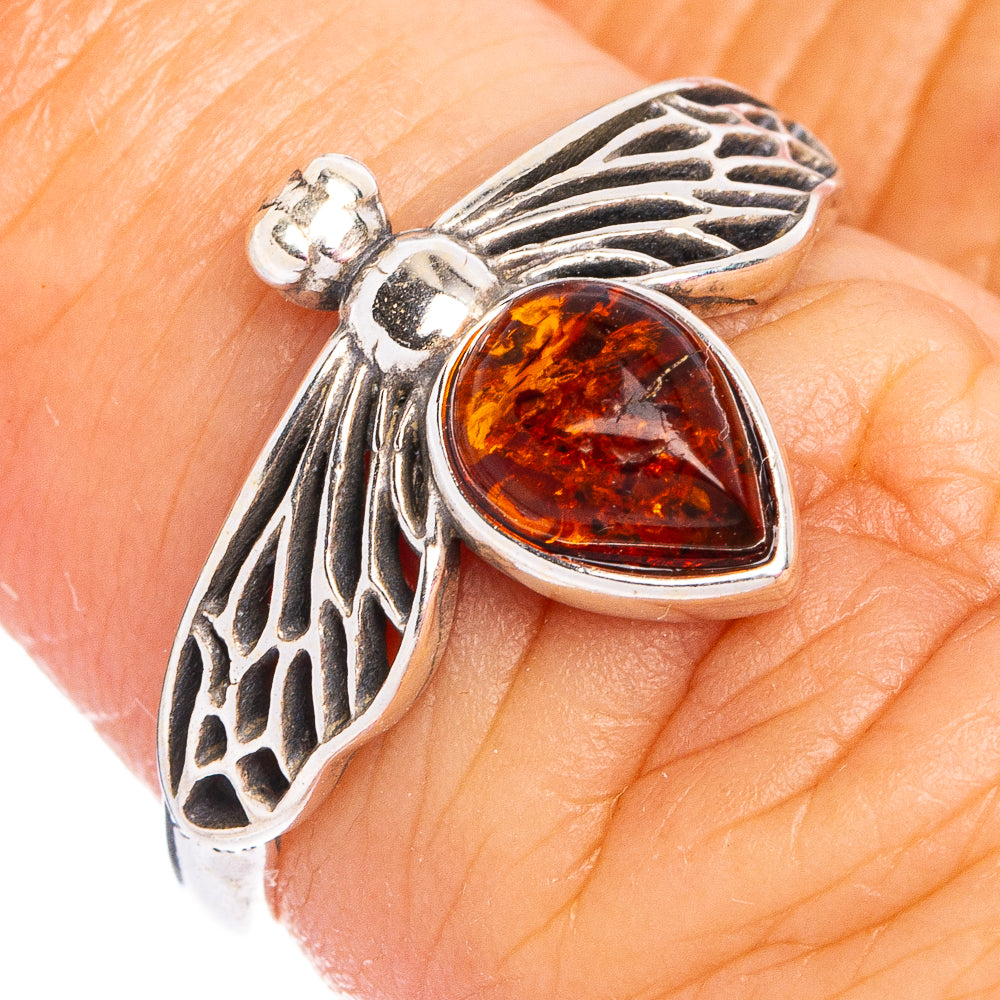Baltic Amber Honey Bee Ring Size 6 (.925 Sterling Silver)