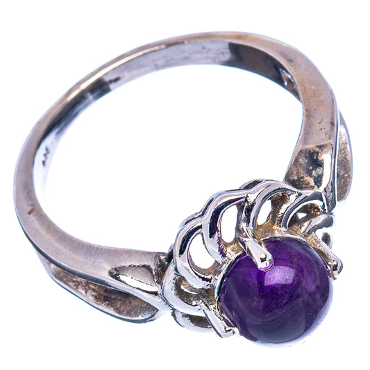 Amethyst sterling silver ring, round purple stone on openwork band