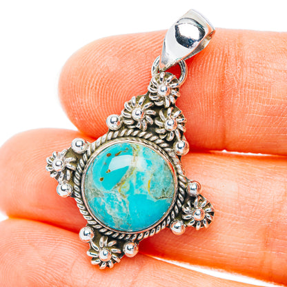 Southwestern Style Kingman Turquoise Pendant 1 3/8" (.925 Sterling Silver)