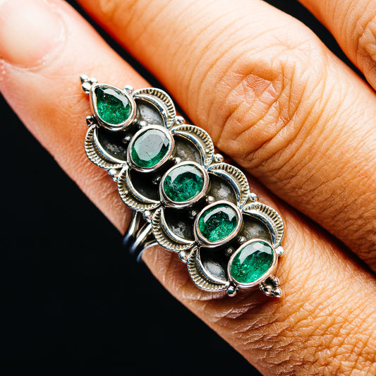 Premium Faceted 5-Gem Zambian Emerald Ring Size 8 (.925 Sterling Silver)