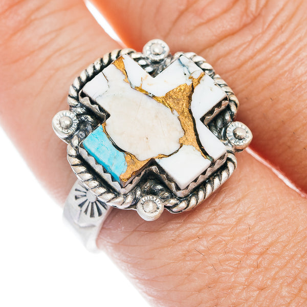 Exclusive Cotton Candy Turquoise Cross Ring Size 9 Adjustable (.925 Sterling Silver)