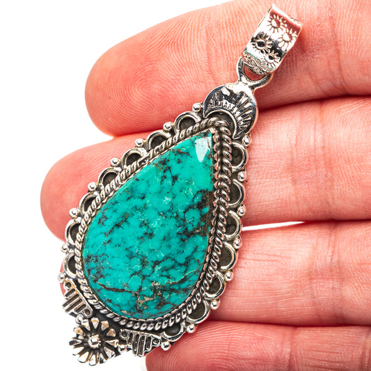 Exclusive Southwestern Style Hubei Turquoise Pendant 2 3/8" (.925 Sterling Silver)