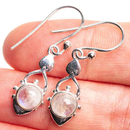 Dainty 925 sterling silver moonstone drop earrings with round iridescent stones