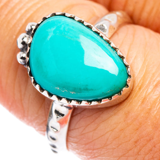 Turquoise oval gemstone ring in .925 sterling silver, split-prong bezel